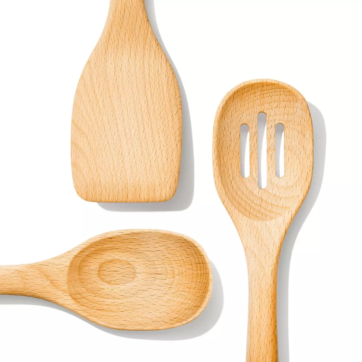 OXO 3Pc Wooden Utensil Set: Turner, Spoon & Slotted Spoon for Cooking & Kitchen Use, Hand Wash, Adult, Brown