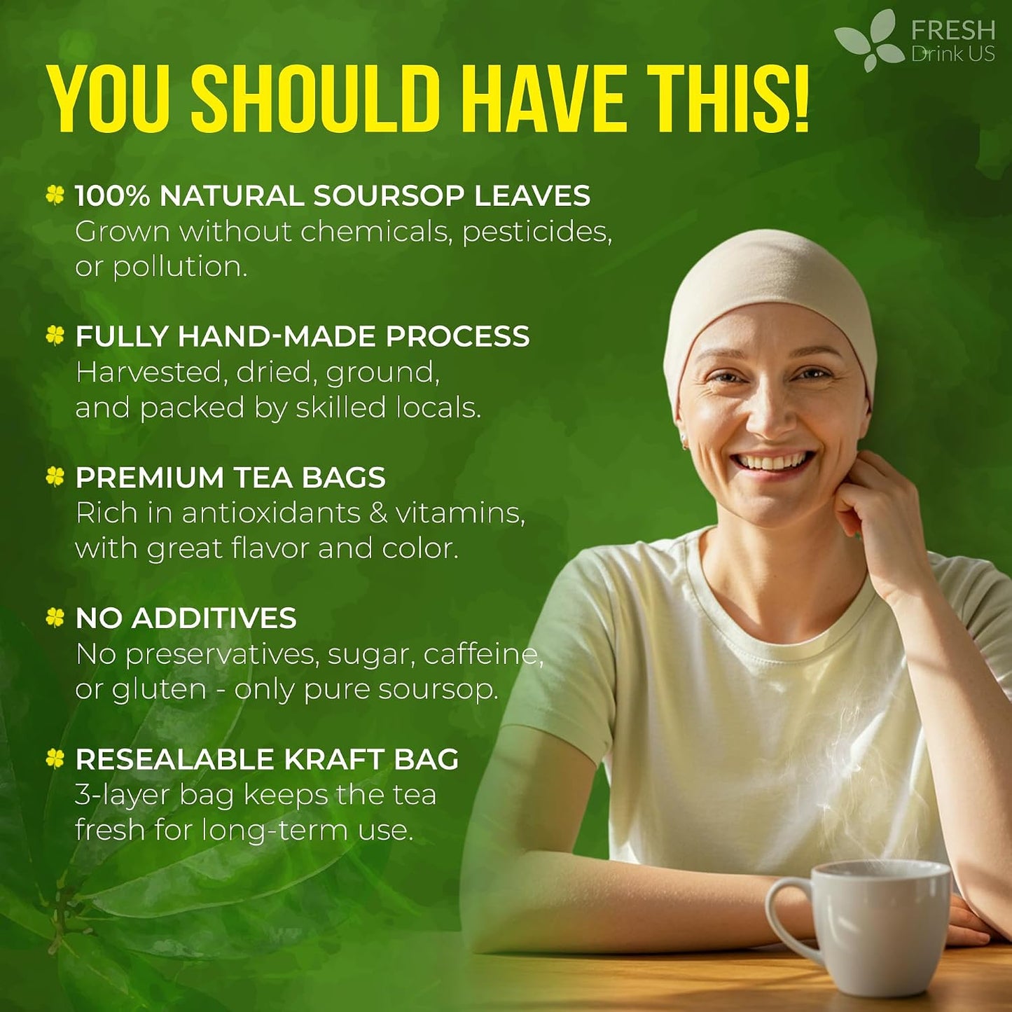 , Premium 75 Soursop Graviola Leaf Tea Bags, 100% Natural and Pure from Soursop Leaves, Handmade, Made with Natural Materials-Corn Fiber Tea Bag, Sugar/ Caffeine/ Gluten Free, Hoja Guanabana Tea