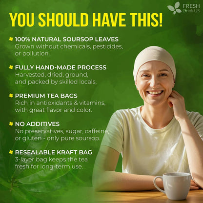 , Premium 75 Soursop Graviola Leaf Tea Bags, 100% Natural and Pure from Soursop Leaves, Handmade, Made with Natural Materials-Corn Fiber Tea Bag, Sugar/ Caffeine/ Gluten Free, Hoja Guanabana Tea