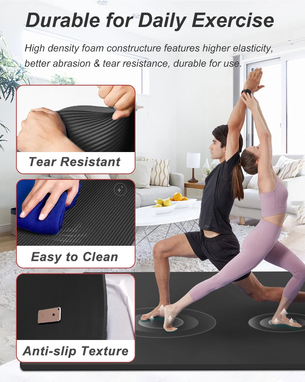 Large Yoga Mat 78"X51" 10Mm Thick NBR Foam Exercise Mat for Home Gym Pilates Floor Workout, Black
