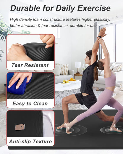 Large Yoga Mat 78"X51" 10Mm Thick NBR Foam Exercise Mat for Home Gym Pilates Floor Workout, Black