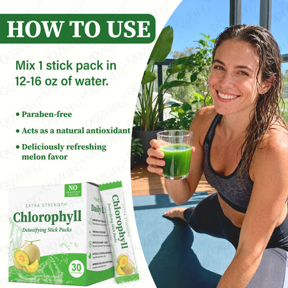 Chlorophyll Stick Pack Herbal Detox Supplement For Gut Health Super Green Powder Sweet Melon Flavor