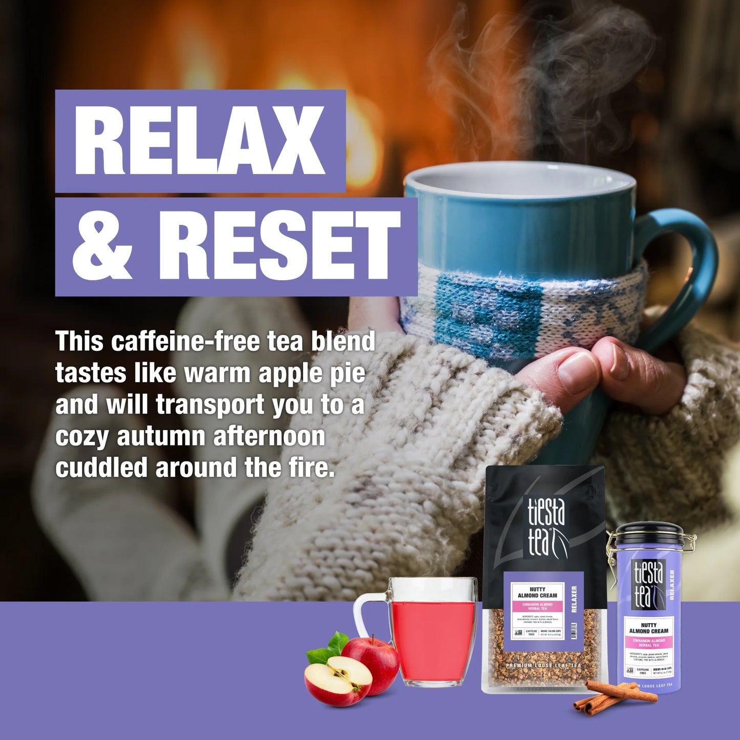 - Nutty Almond Cream, Relaxer Loose Leaf Fruit Tea, Caffeine Free, Gmo-Free, Make Hot or Iced Tea & Brews up to 50 Cups - 16Oz Bulk Pouch & 6.2Oz Refillabletin Combo