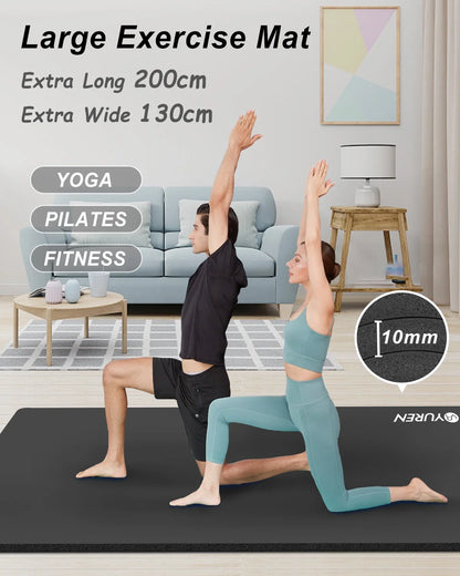 Large Yoga Mat 78"X51" 10Mm Thick NBR Foam Exercise Mat for Home Gym Pilates Floor Workout, Black