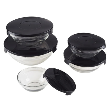 10 Piece Glass Storage Containers with Snap Lids Mixing Bowls Kitchen Prep Food Safe Reusable Space Efficient Dishwasher Safe