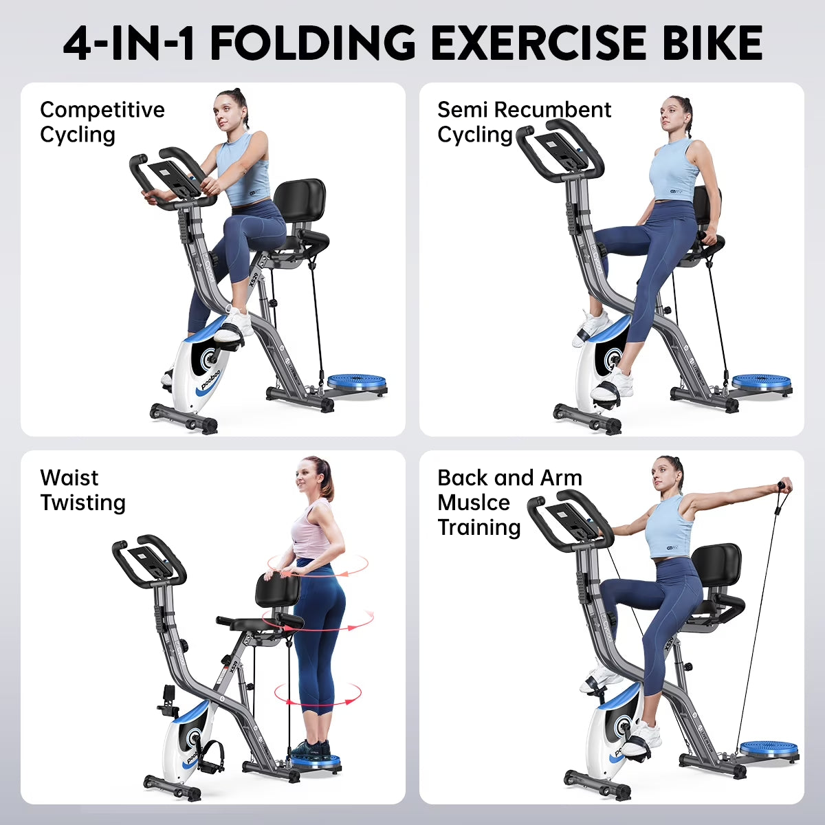 4In1 Folding Exercise Bike Indoor Home Cycling Bike Stationary Magnetic Cycling Bicycle X Bike Gym Workout 300 Lbs