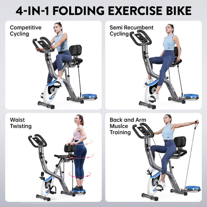 4In1 Folding Exercise Bike Indoor Home Cycling Bike Stationary Magnetic Cycling Bicycle X Bike Gym Workout 300 Lbs