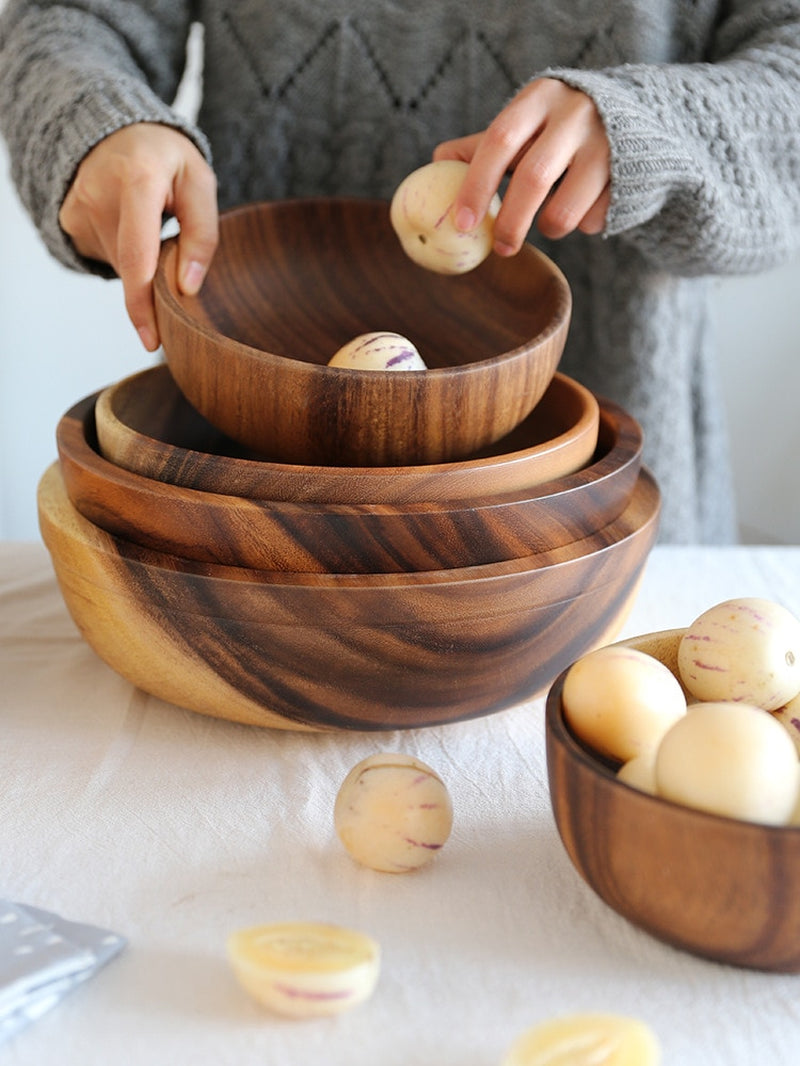 Kitchen Natural Wooden Bowl Household Fruit Bowl Salad Bowl for Home Restaurant Food Container Wooden Utensils Note the Size Hot