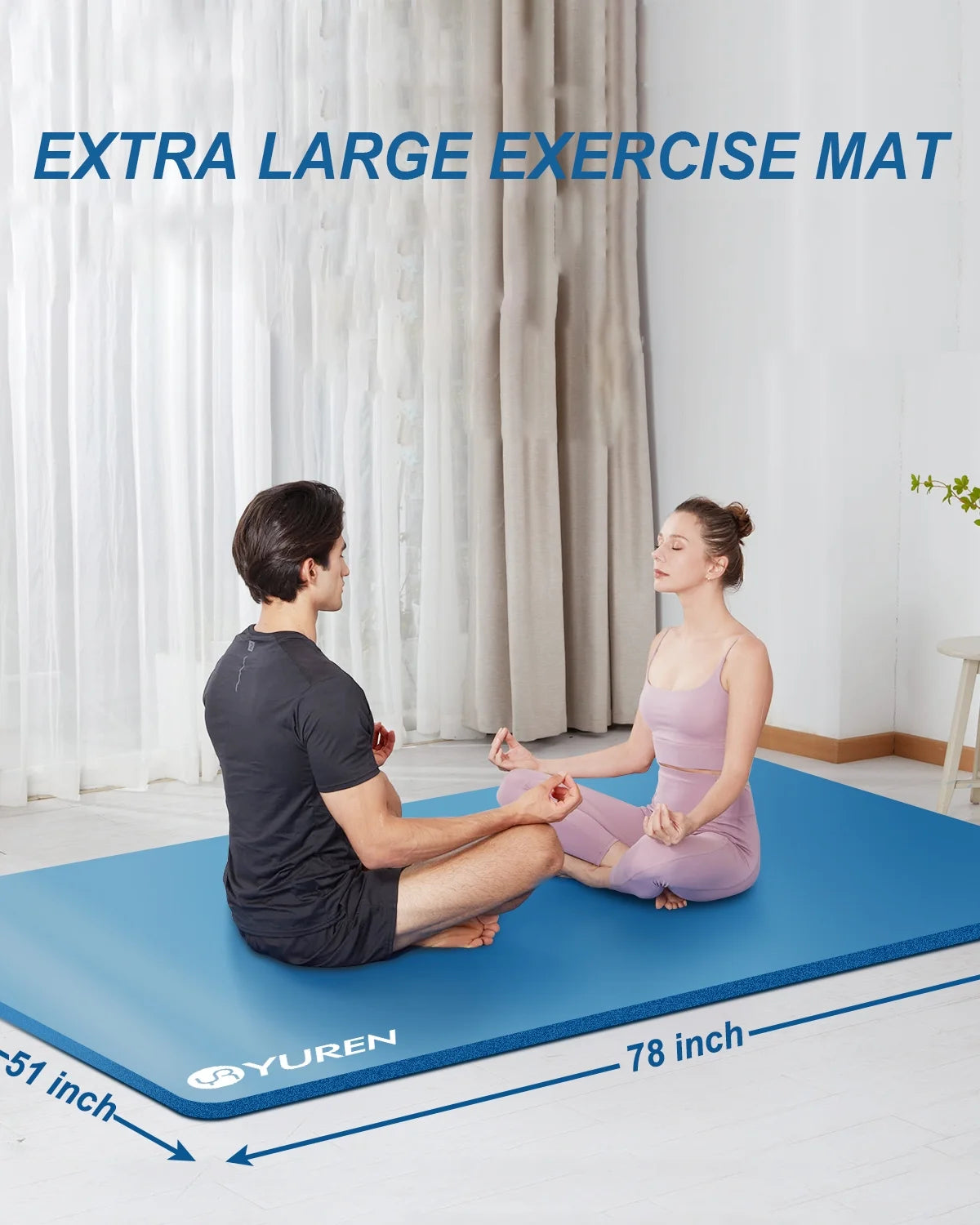 Extra Large Yoga Mat 78X51" 1/2" Thick NBR Foam Exercise Mats for Home Gym Workout, Blue