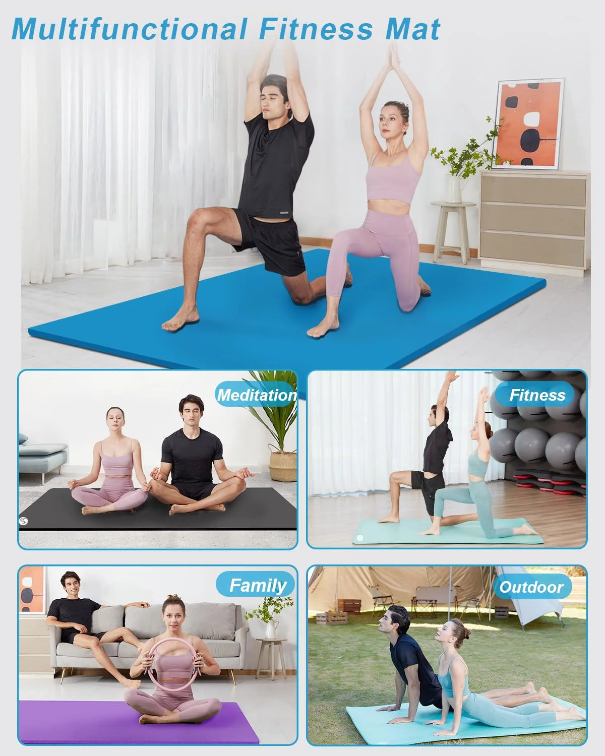 Extra Large Yoga Mat 78X51" 1/2" Thick NBR Foam Exercise Mats for Home Gym Workout, Blue