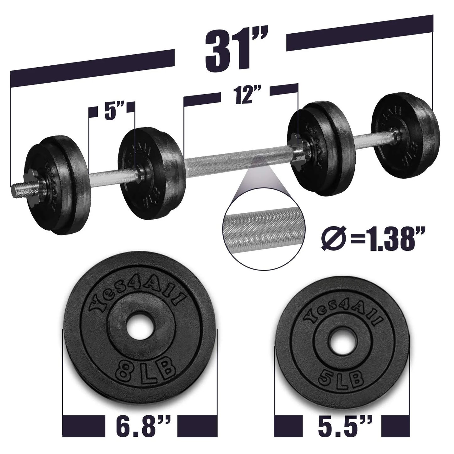 Adjustable Dumbbell, 60 Lbs with Connector