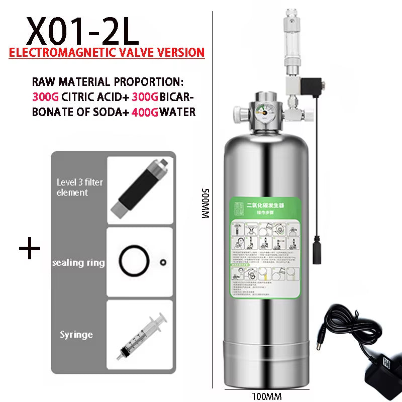 Aquarium DIY CO2 Generator System Kit Stainless Steel CO2 Cylinder Generator System Carbon Dioxide Reactor Kit for Plant Fish